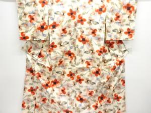 大正ロマン　枝花模様織り出し銘仙着物